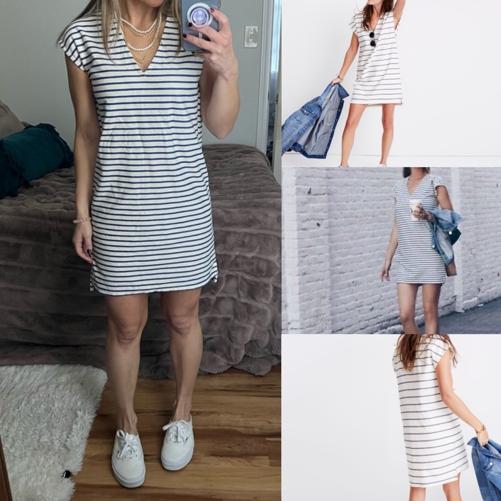 Madewell Striped Vacances Dress Blue and Cream stripe v neck tunic